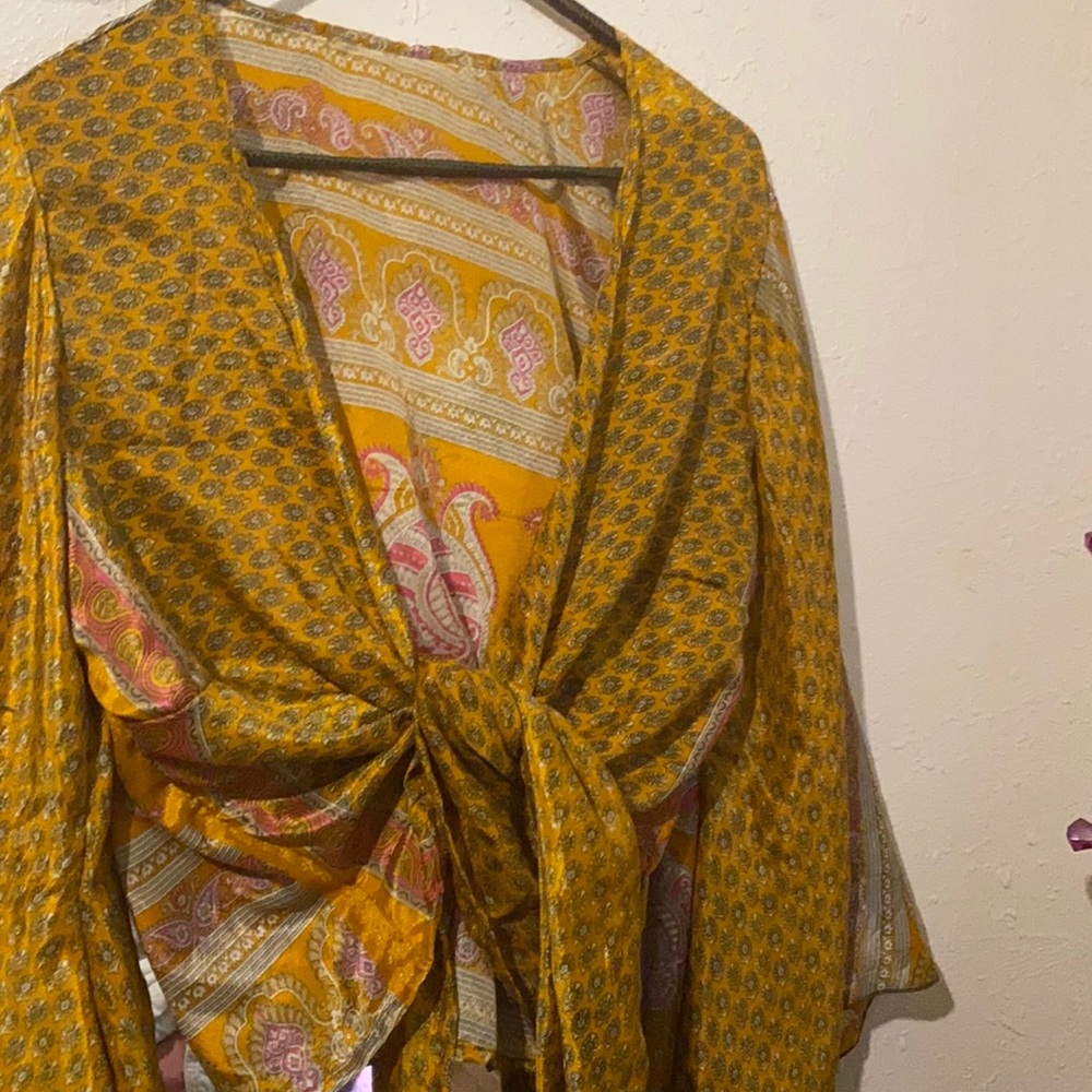 Luna wild recycled sari bell sleeve festival top